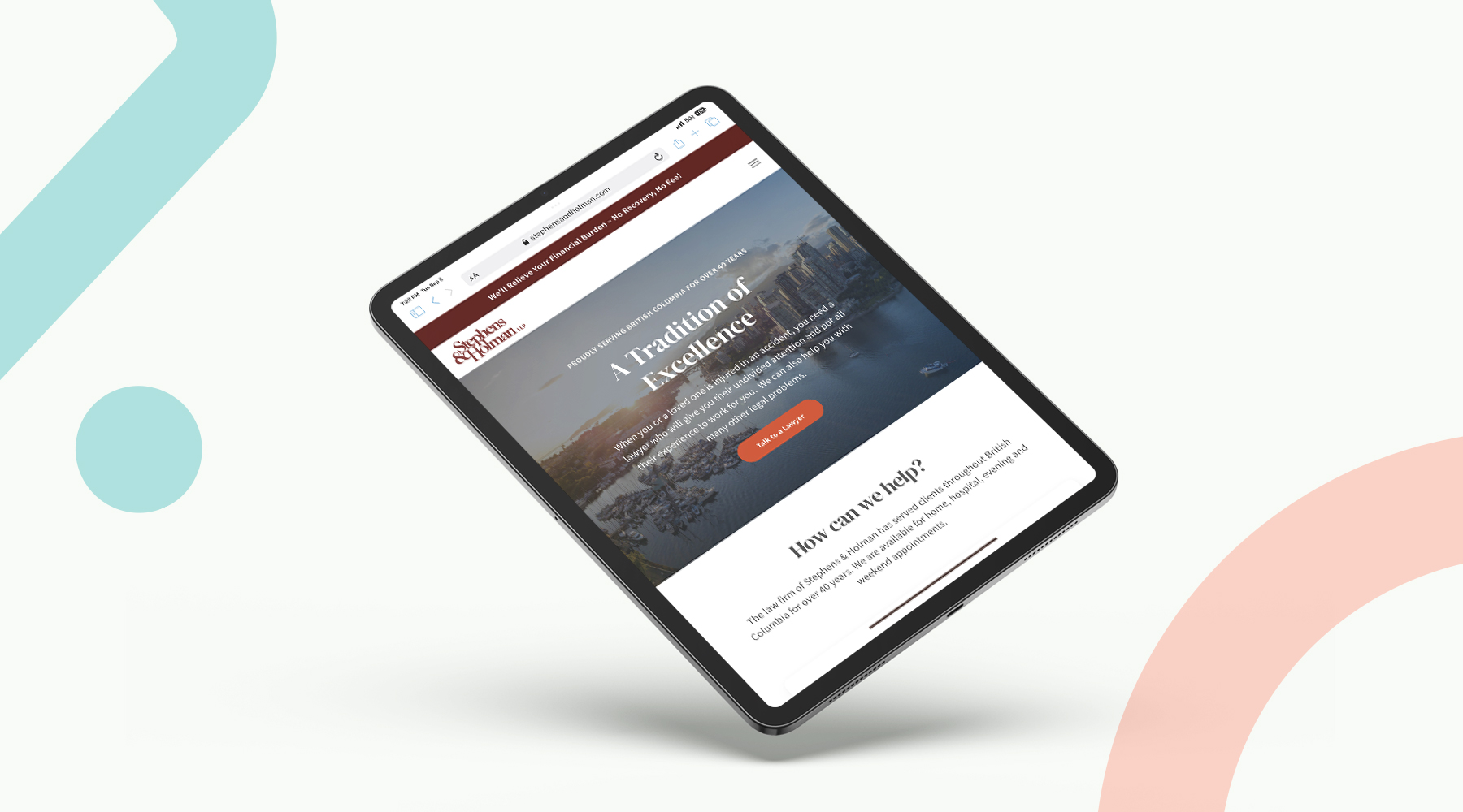 Stephens & Holman website showing on a tablet screen